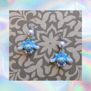 Handmade Pastel Blue Cinnamoroll Earrings / 0G 8mm Hangers